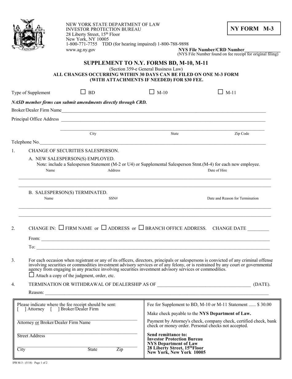 Form M-3 Supplement to N.y. Forms BD, M-10, M-11 - New York, Page 1