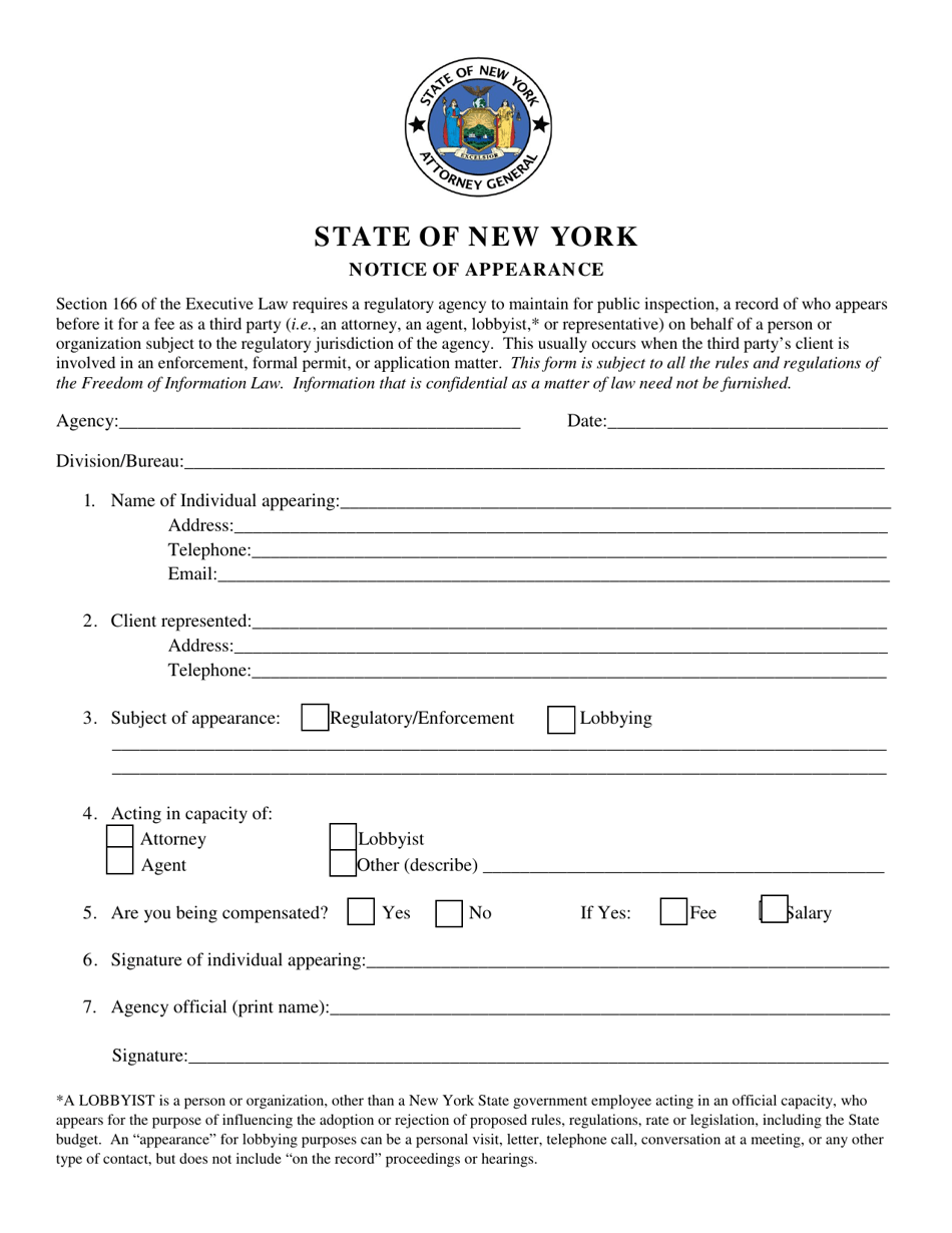 New York Notice Of Appearance Fill Out Sign Online And Download Pdf Templateroller 1185