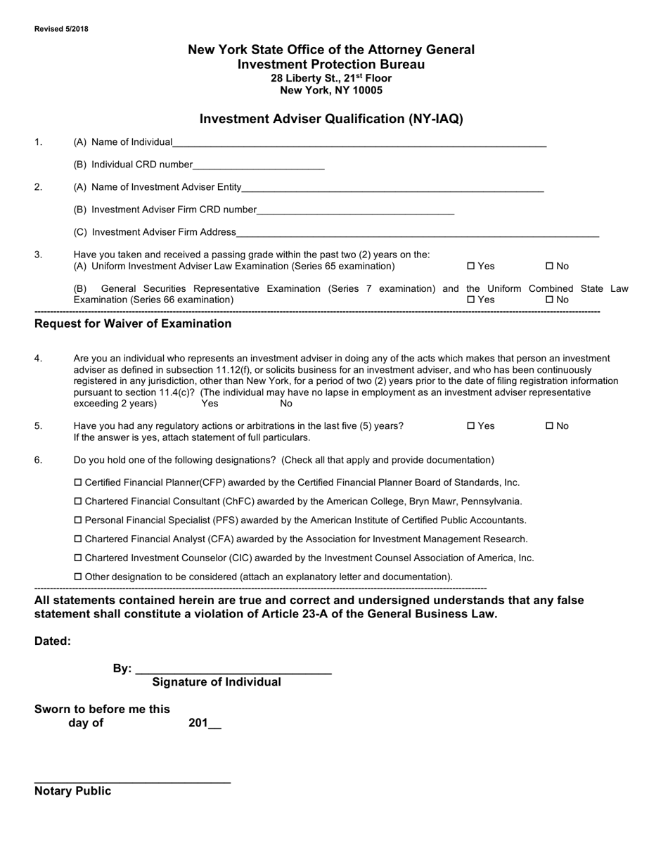 Form NY-IAQ Investment Adviser Qualification - New York, Page 1