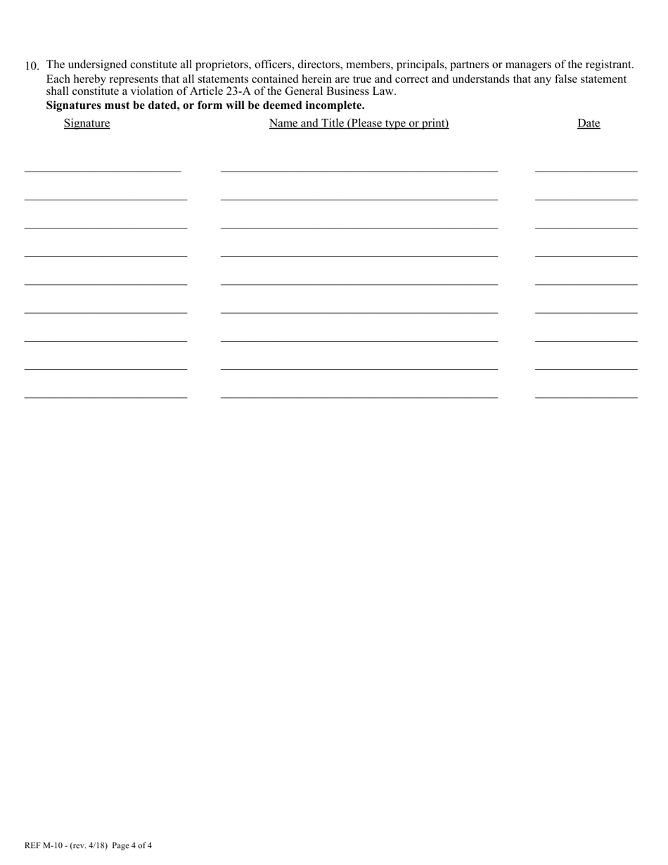 Form M-10 Sponsors and Selling Agents Broker Dealer Statement - New York, Page 4