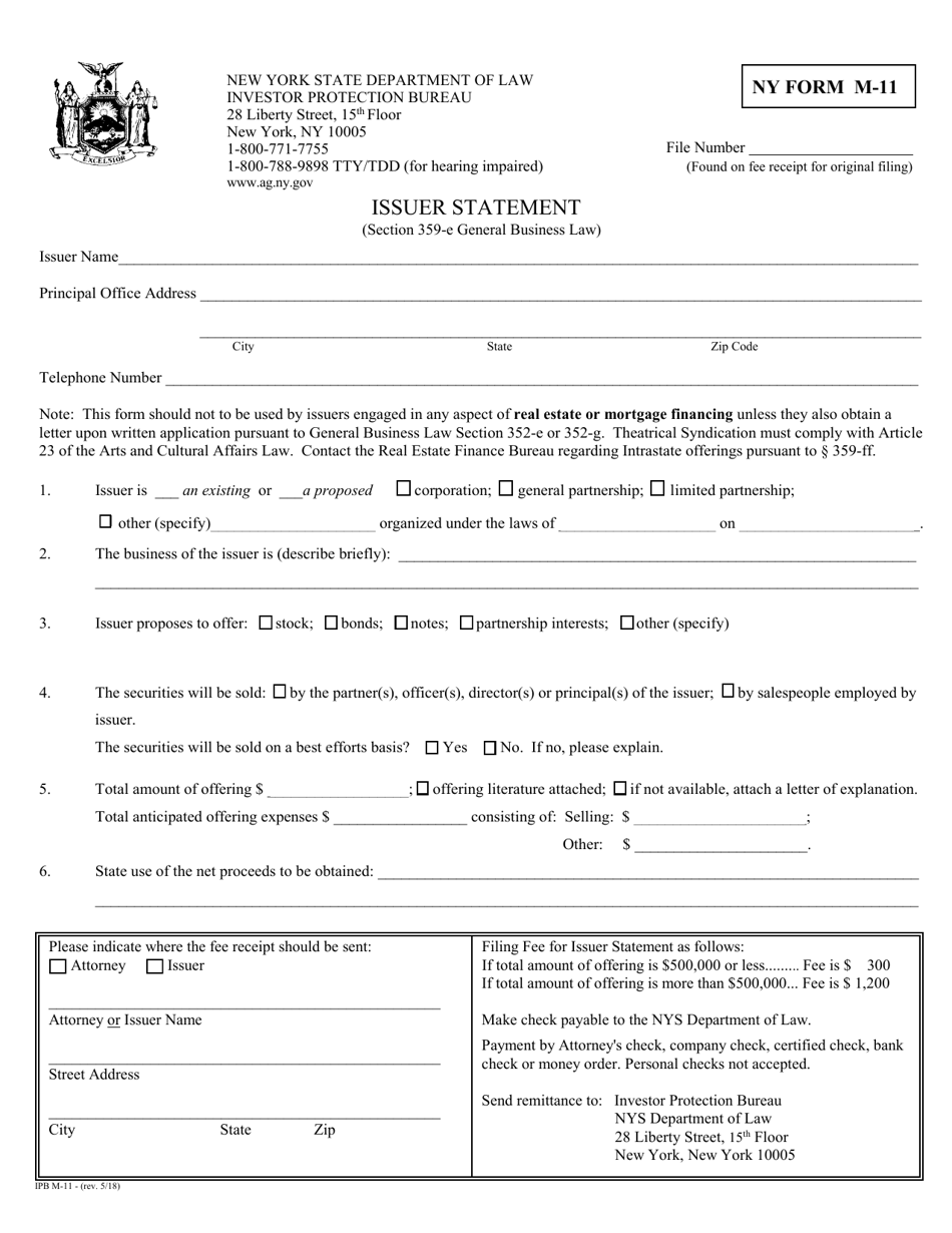 Form M-11 Issuer Statement - New York, Page 1