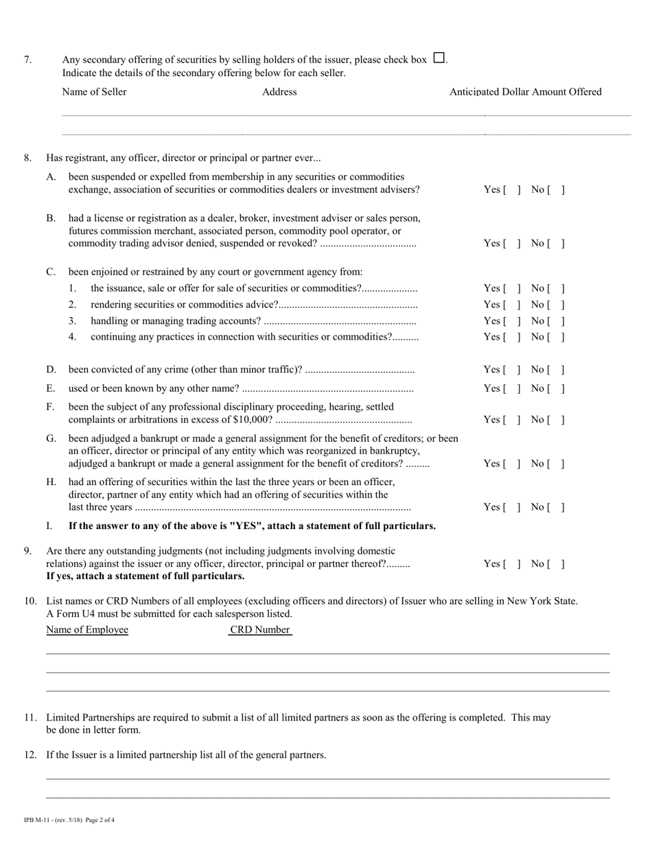 Form M-11 Issuer Statement - New York, Page 2