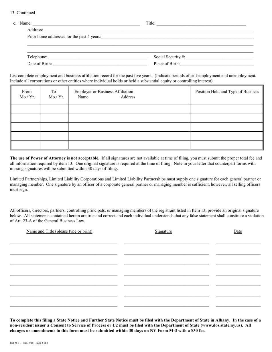 Form M-11 Issuer Statement - New York, Page 4