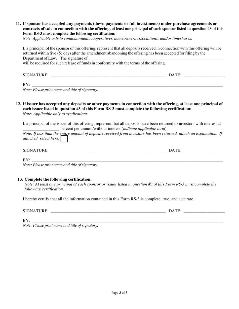 Form RS-3 Notification to the Attorney General of the State of New York of Abandonment of Offering - New York, Page 3