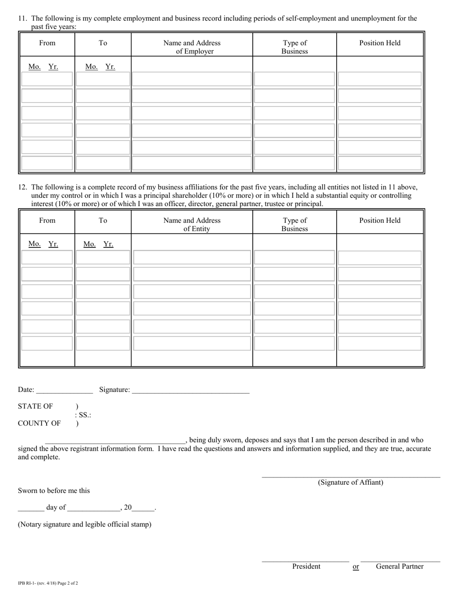 Form RI-1 Registrant Information Form - New York, Page 2