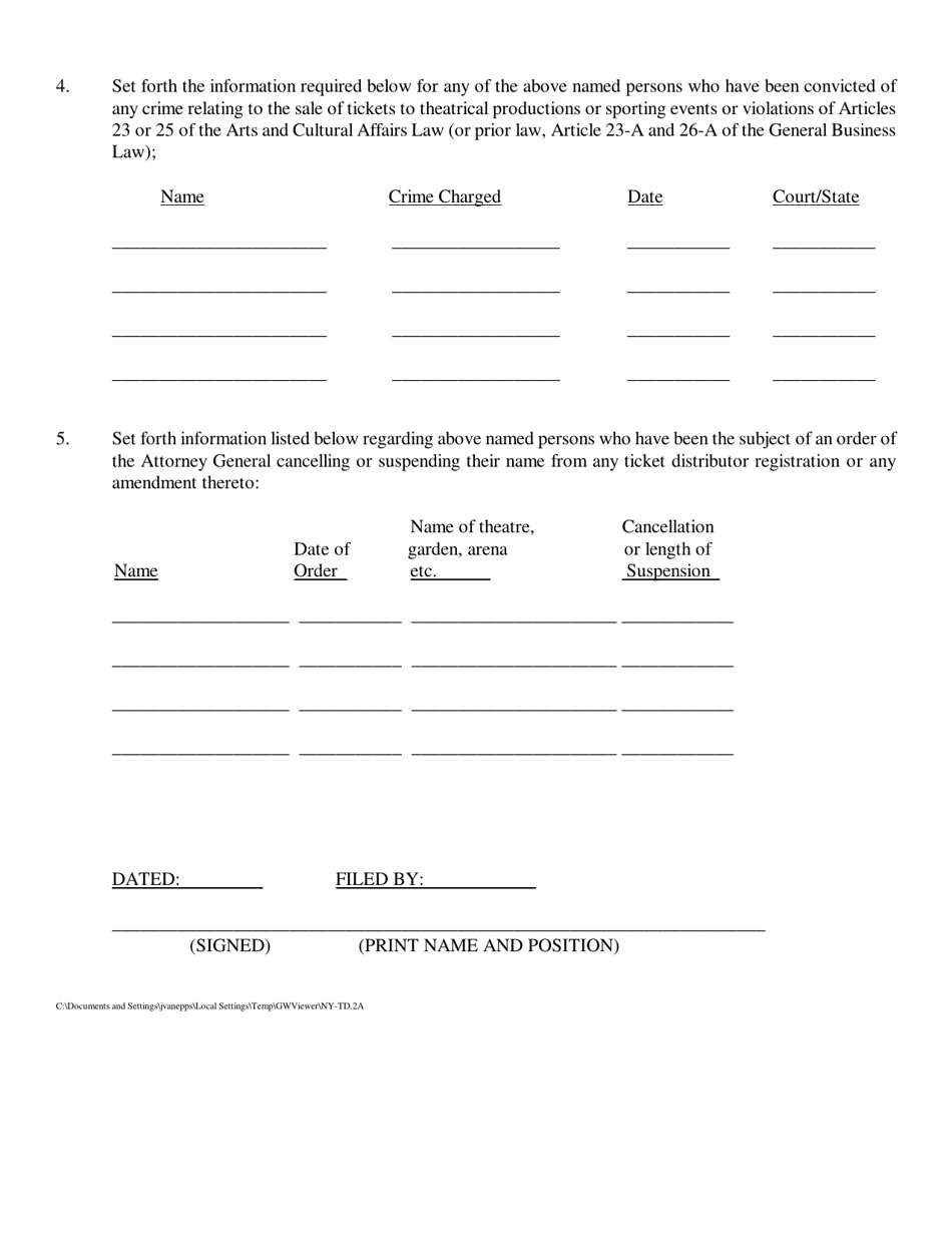 Form TD-2A Amended Ticket Distributor Registration - New York, Page 3