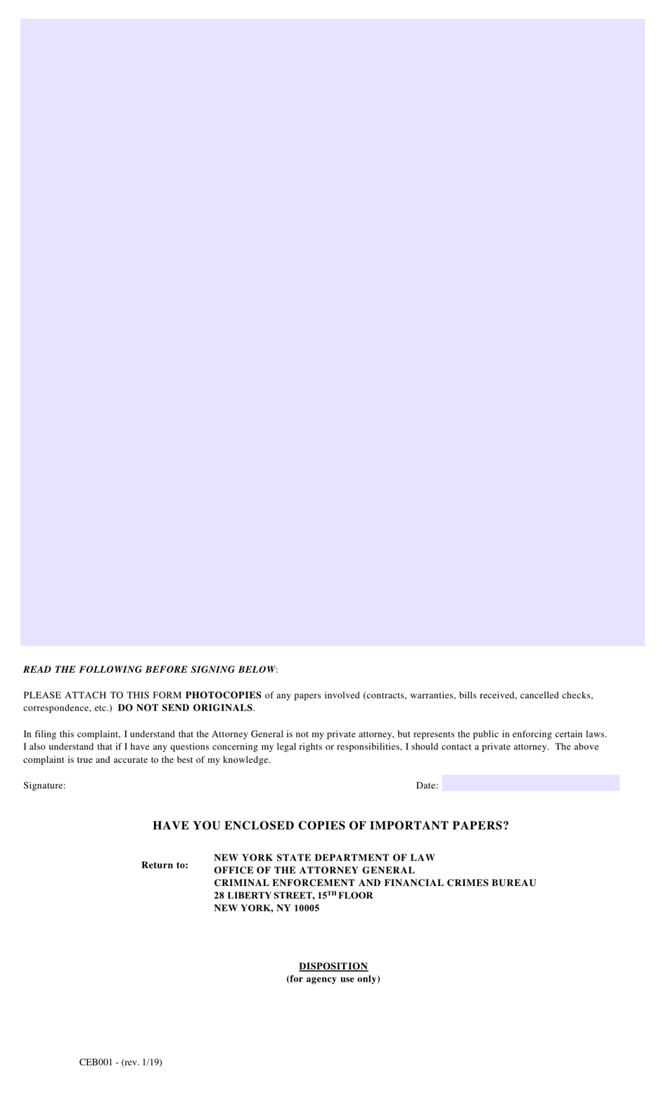 Form CEB001 Complaint Form - New York, Page 2