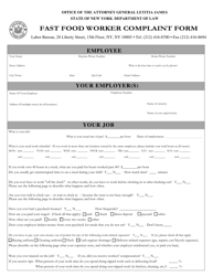 Form LB001FF Fast Food Worker Complaint Form - New York