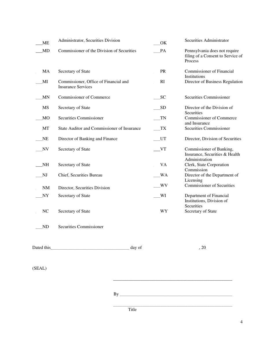 Form U-2 Consent to Service of Process - New York, Page 4