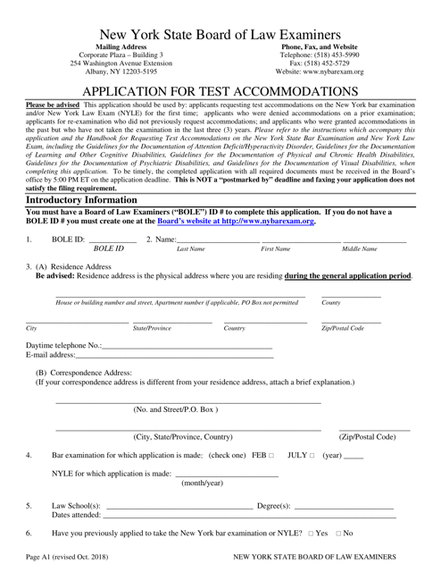 Application for Test Accommodations - New York Download Pdf