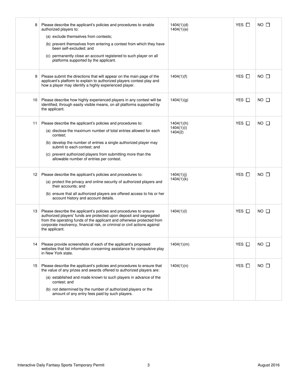 Interactive Fantasy Sports Contest Application for Temporary Permit - New York, Page 3