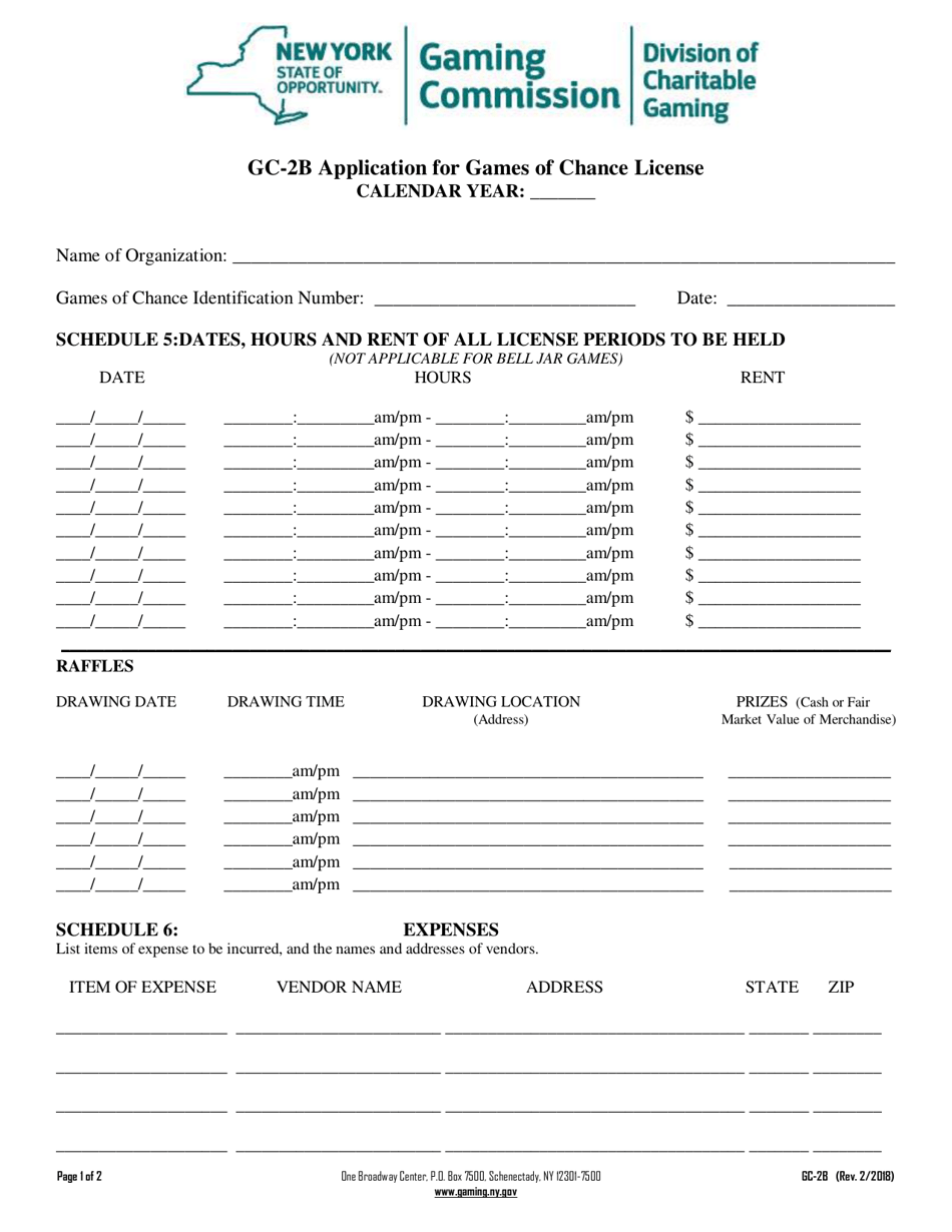 Form GC-2B Application for Games of Chance License - New York, Page 1