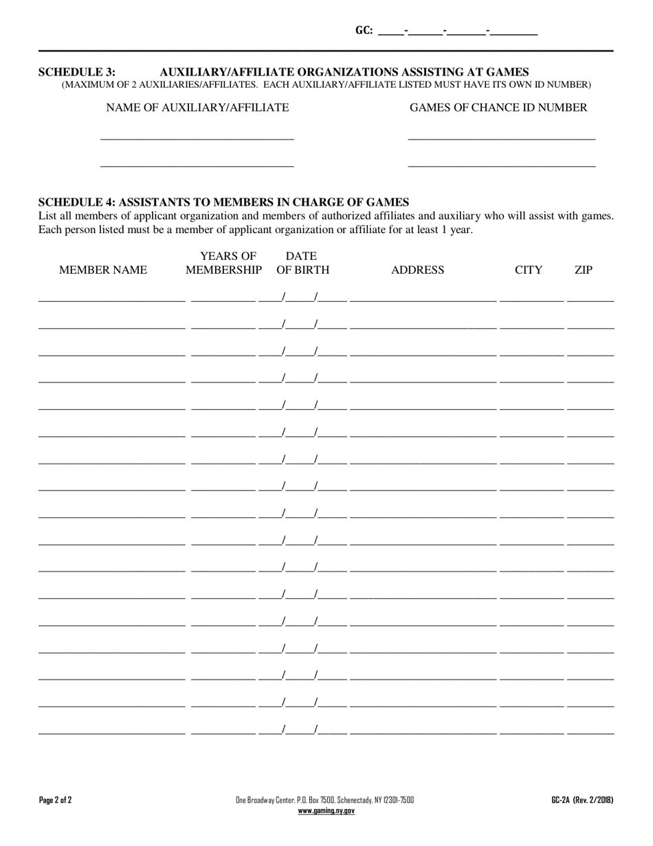 Form GC-2A Application for Games of Chance License (Cont.) - New York, Page 2