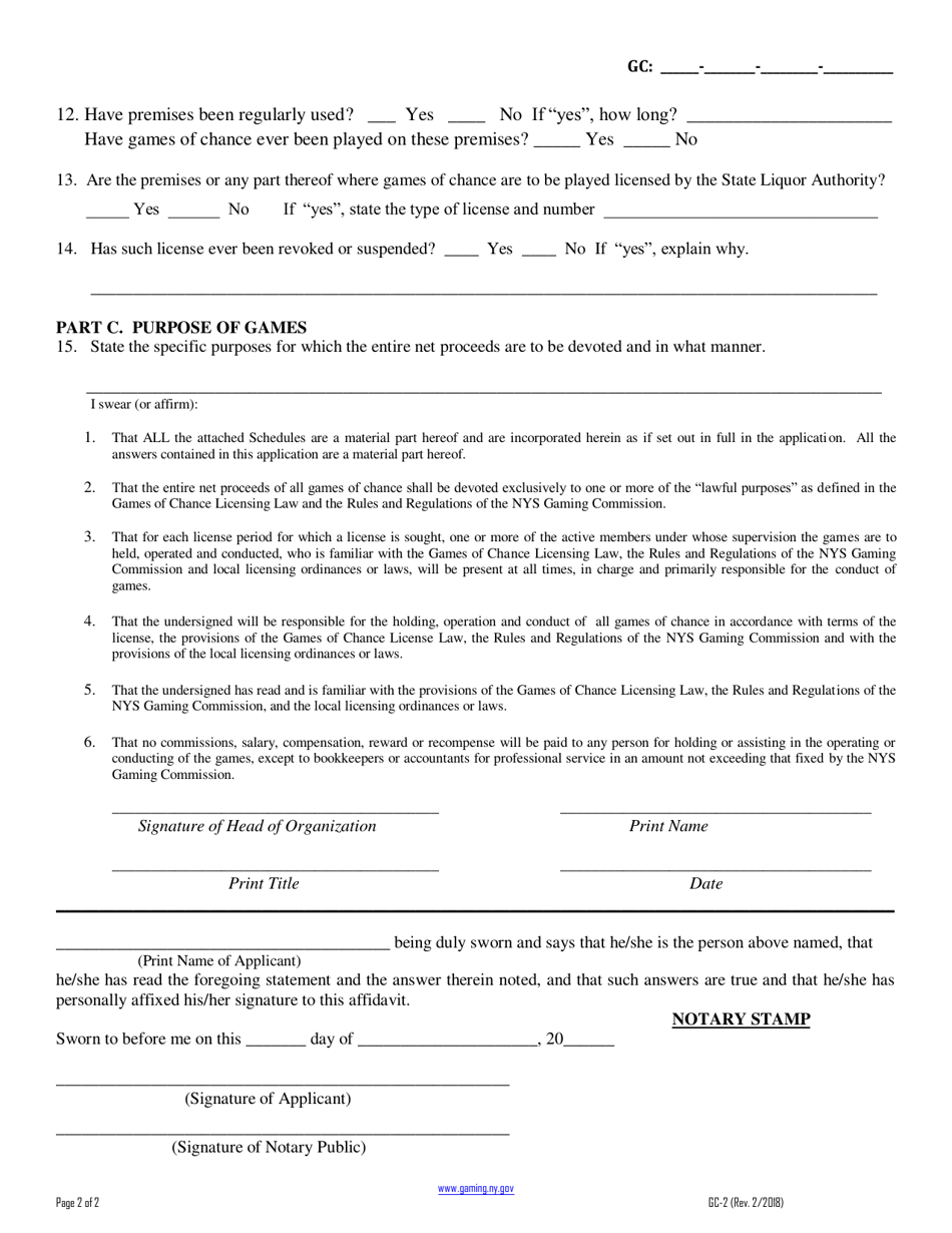 Form GC-2 Application for Games of Chance License - New York, Page 2