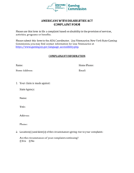 Americans With Disabilities Act Complaint Form - New York