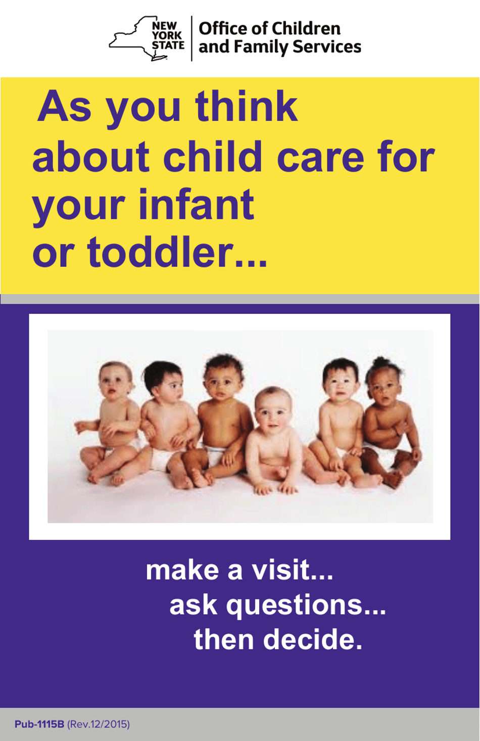 Form PUB-1115B As You Think About Child Care for Your Infant or Toddler - New York, Page 1