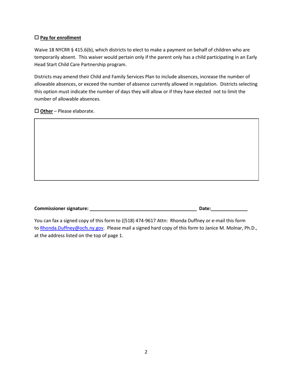 Ocfs Waiver Approval Form for Local Social Services Districts - New York, Page 2