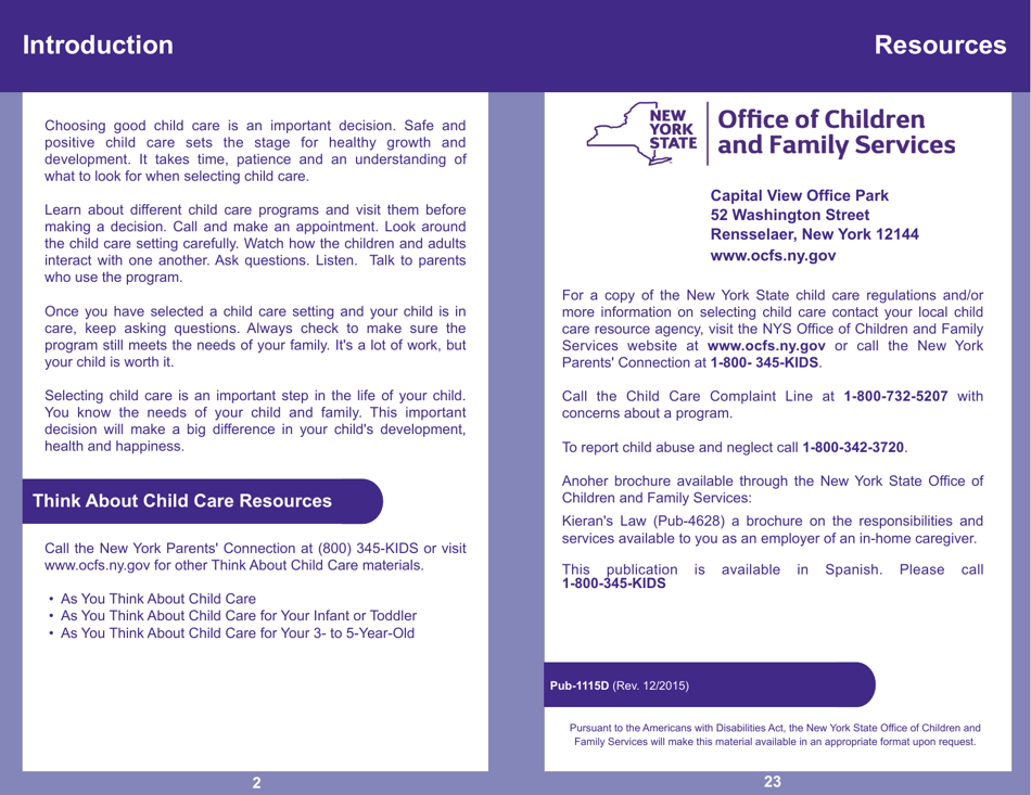 Form PUB-1115D As You Think About Child Care for Your School-Age Child - New York, Page 2