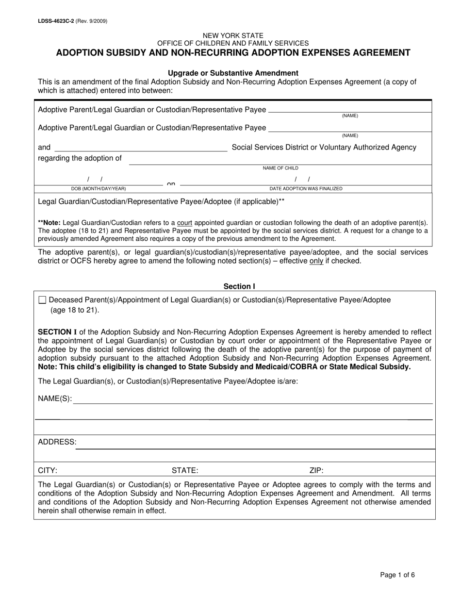 Form LDSS-4623C-2 Adoption Subsidy and Non-recurring Adoption Expenses Agreement - New York, Page 1