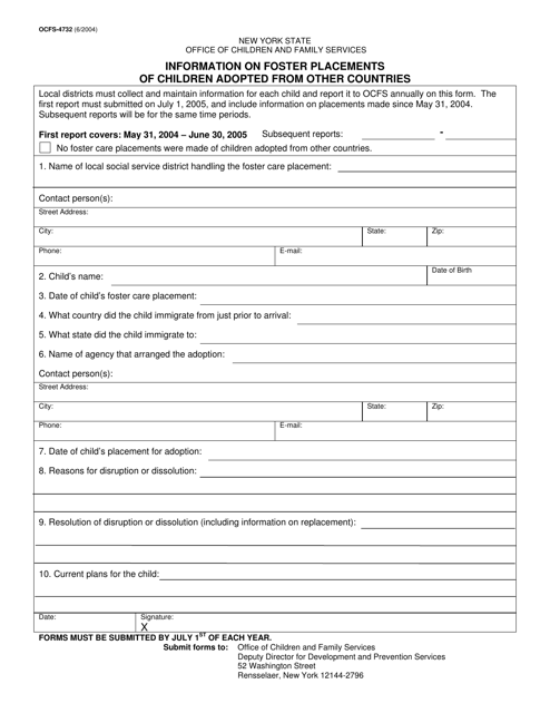 Form OCFS-4732 Information on Foster Placements of Children Adopted From Other Countries - New York