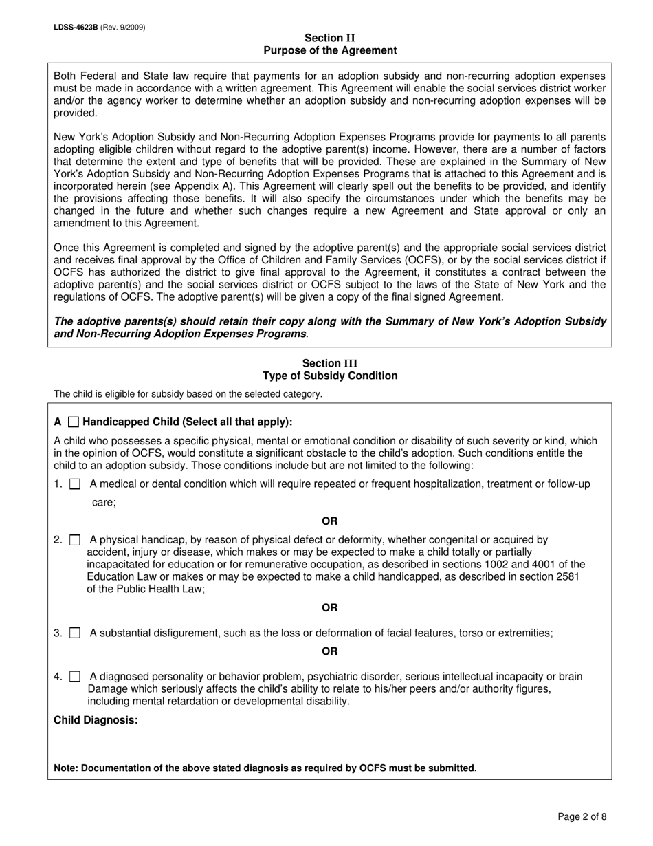 Form LDSS-4623B Adoption Subsidy and Non-recurring Adoption Expenses Agreement - New York, Page 2