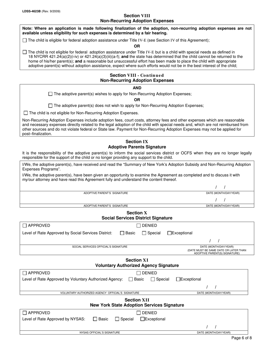 Form LDSS-4623B Adoption Subsidy and Non-recurring Adoption Expenses Agreement - New York, Page 6