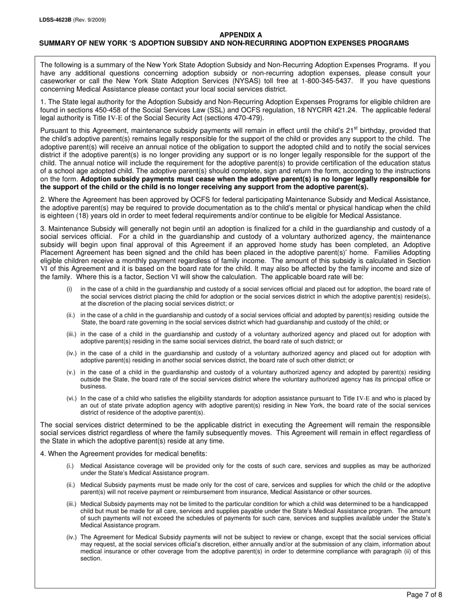 Form LDSS-4623B Adoption Subsidy and Non-recurring Adoption Expenses Agreement - New York, Page 7