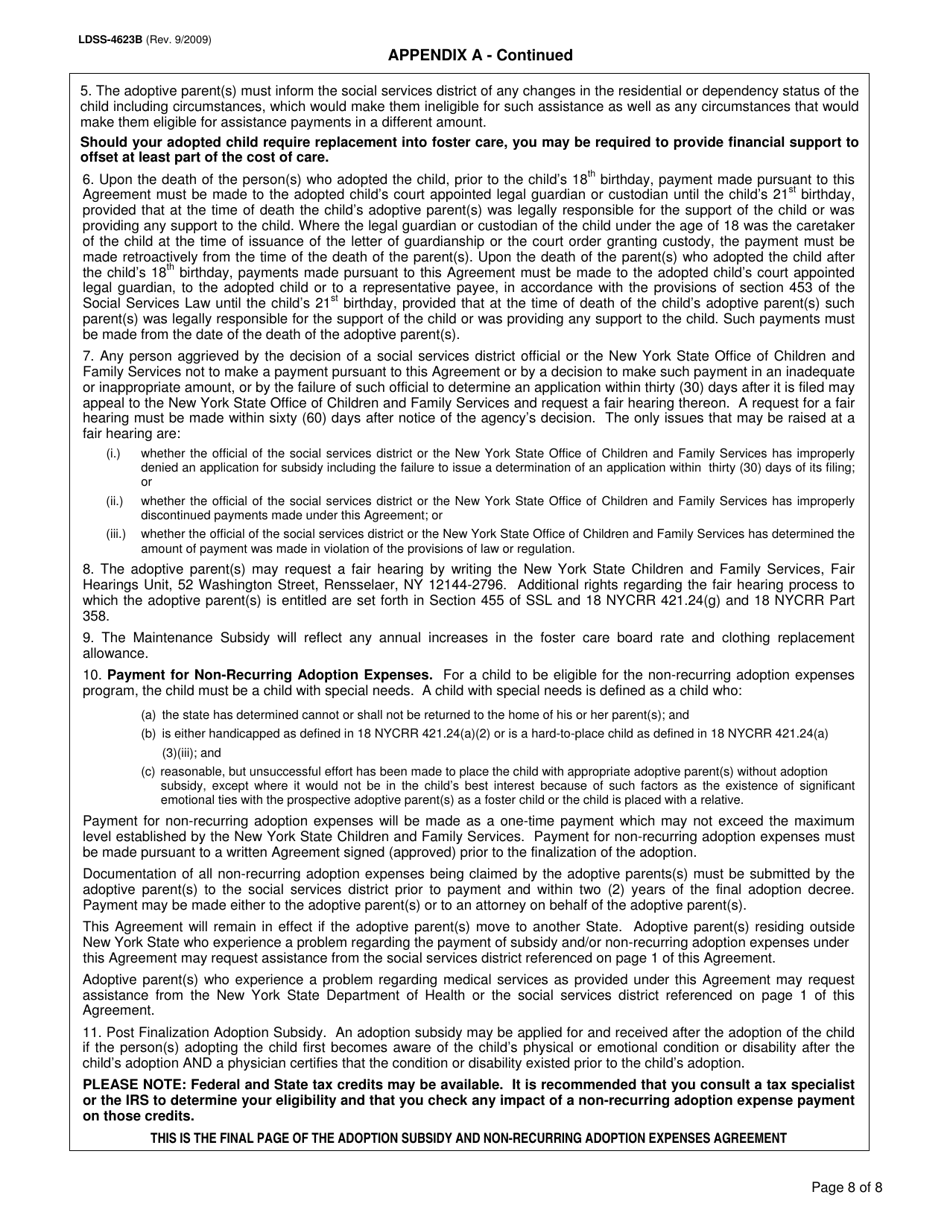 Form LDSS-4623B Adoption Subsidy and Non-recurring Adoption Expenses Agreement - New York, Page 8
