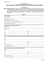 Form LDSS-4623A Adoption Subsidy and Non-recurring Adoption Expenses Agreement - Initial Application - New York