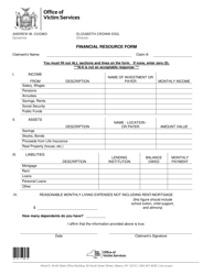 Form I-8 &quot;Financial Resource Form&quot; - New York
