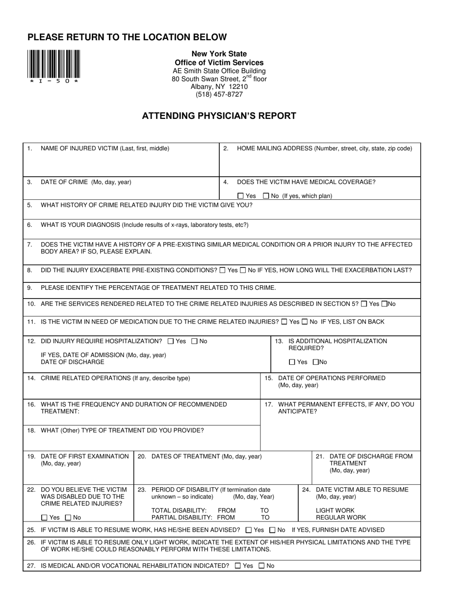 Form I-50 Attending Physician's Report - New York, Page 1