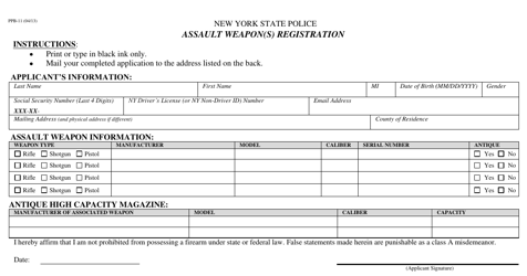 Document preview: Form PPB-11 Assault Weapon(S) Registration - New York
