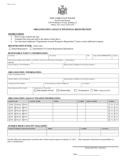 Form PPB-11A Organization Assault Weapon(S) Registration - New York