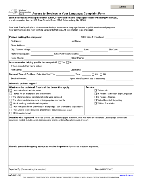 Form LAC-1 Access to Services in Your Language: Complaint Form - New York