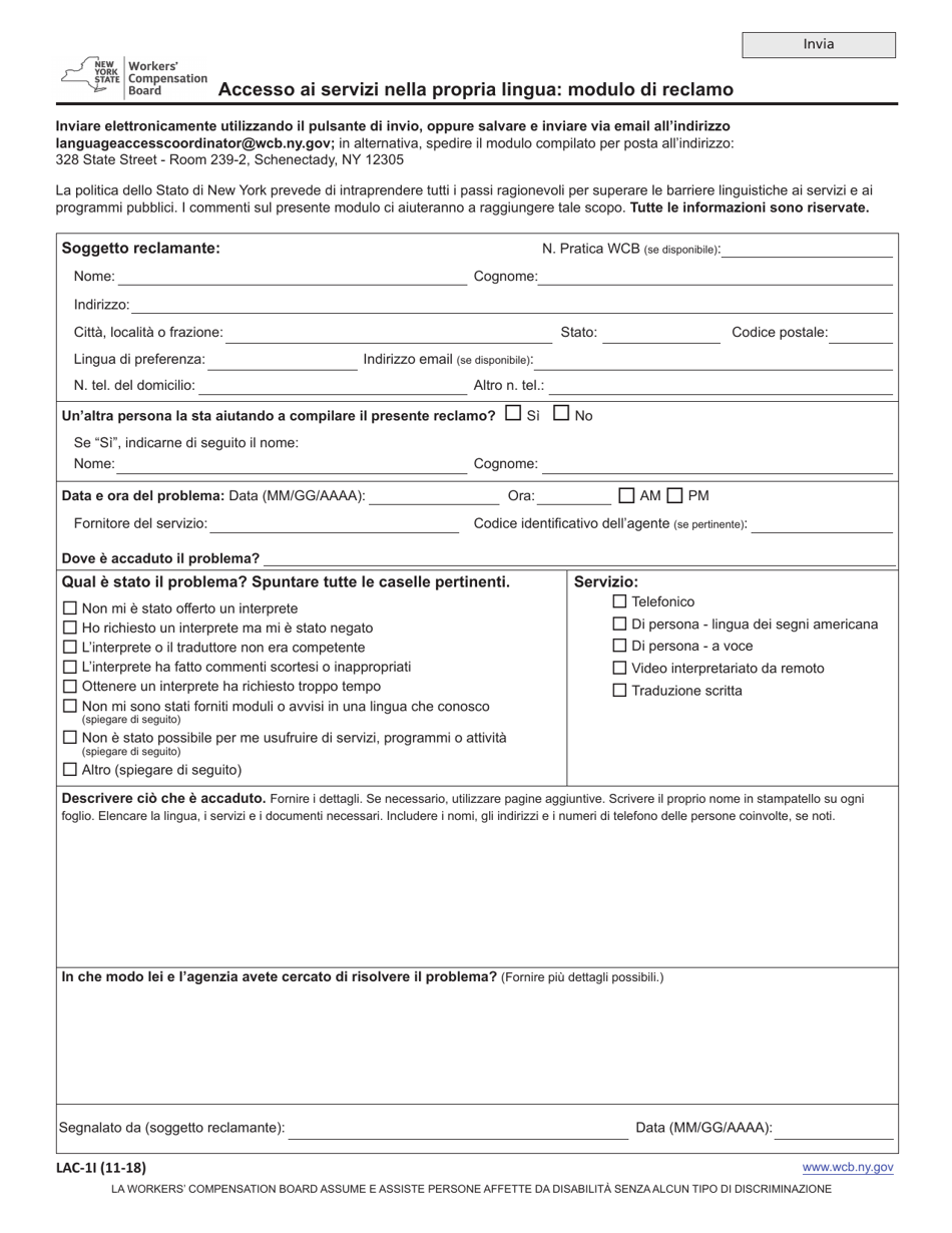 Form LAC-1I Access to Services in Your Language: Complaint Form - New York (Italian), Page 1