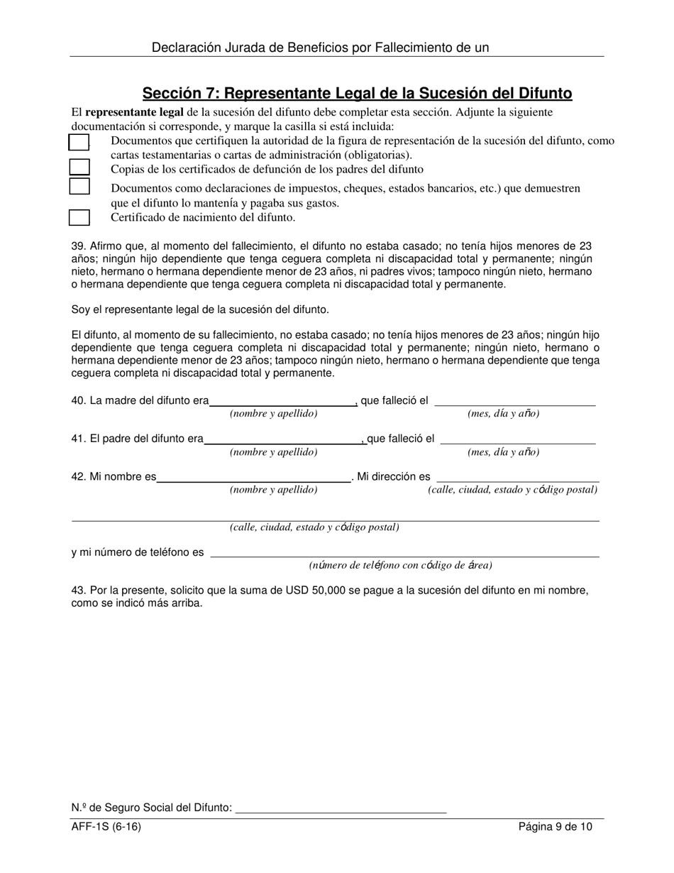 Formulario AFF-1S Declaracion Jurada Para La Indemnizacion Por Fallecimiento - New York (Spanish), Page 10
