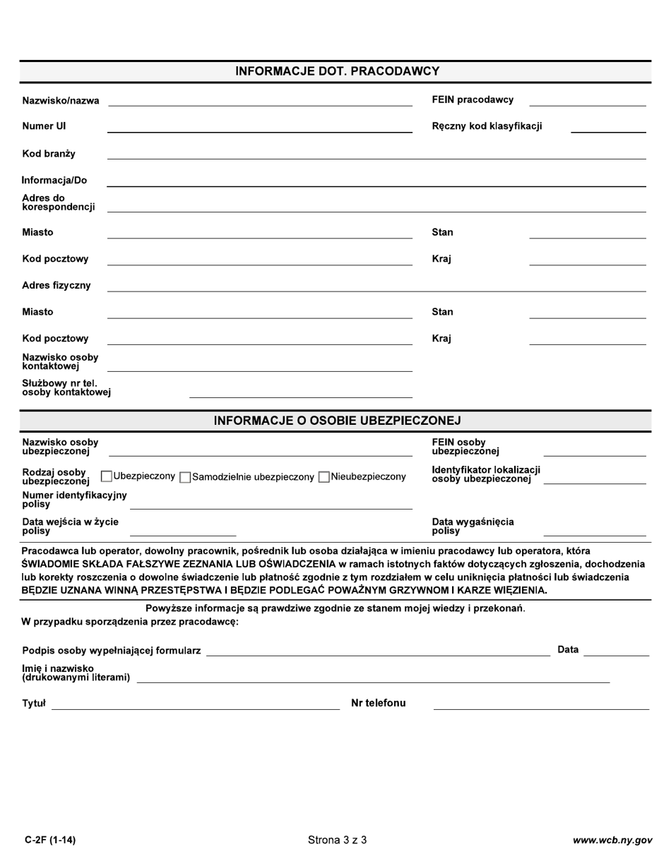 Form C-2F Employers Report of Work-Related Injury / Illness - New York (Polish), Page 3
