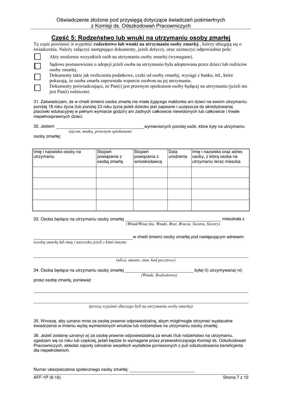 Form AFF-1P Affidavit for Death Benefits - New York (Polish), Page 8