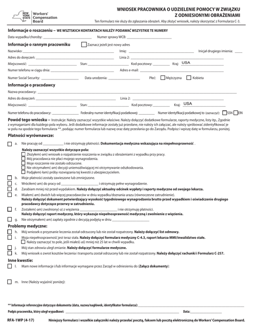Form RFA-1WP Request for Assistance by Injured Worker - New York (Polish)