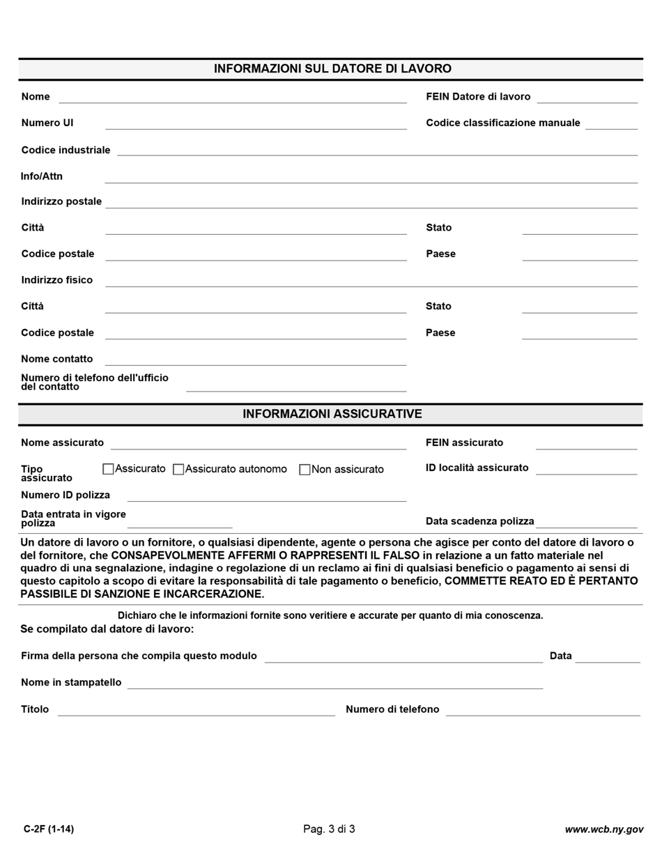 Form C-2F Employers Report of Work-Related Injury / Illness - New York (Italian), Page 3