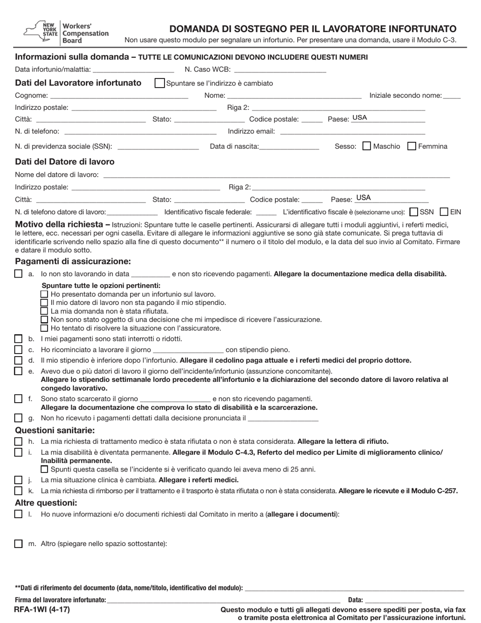 Form RFA-1WI Request for Assistance by Injured Worker - New York (Italian), Page 1