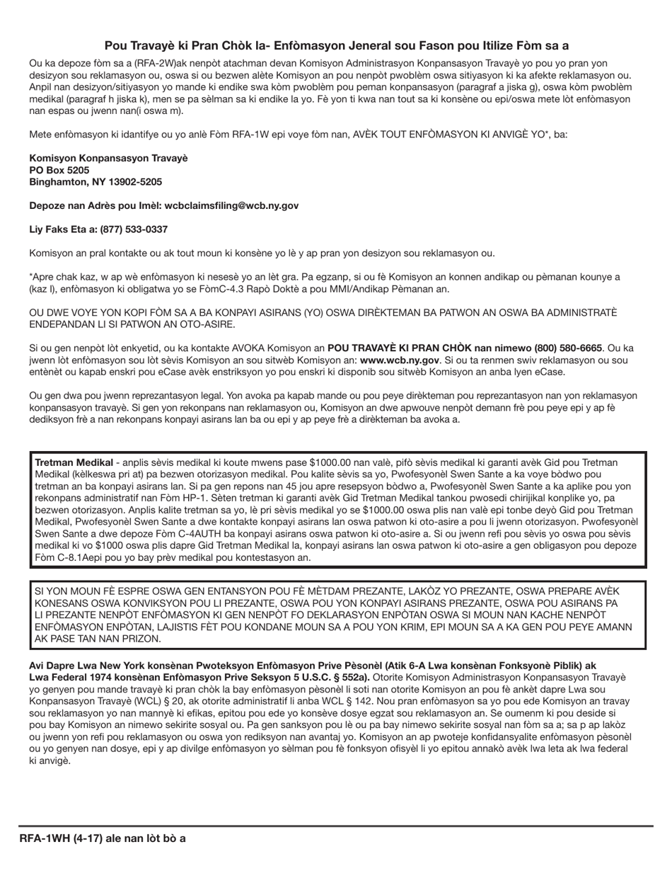 Form RFA-1WH - Fill Out, Sign Online and Download Fillable PDF, New ...