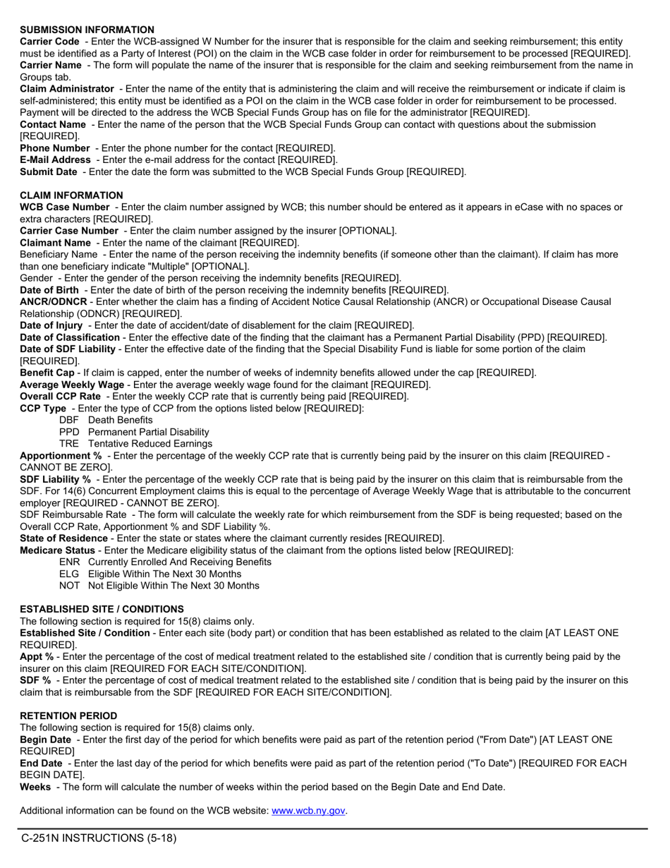 Form C-251N Carriers Notification of Initial Request for Reimbursement Under Section 14(6) or Section 15(8) - New York, Page 2