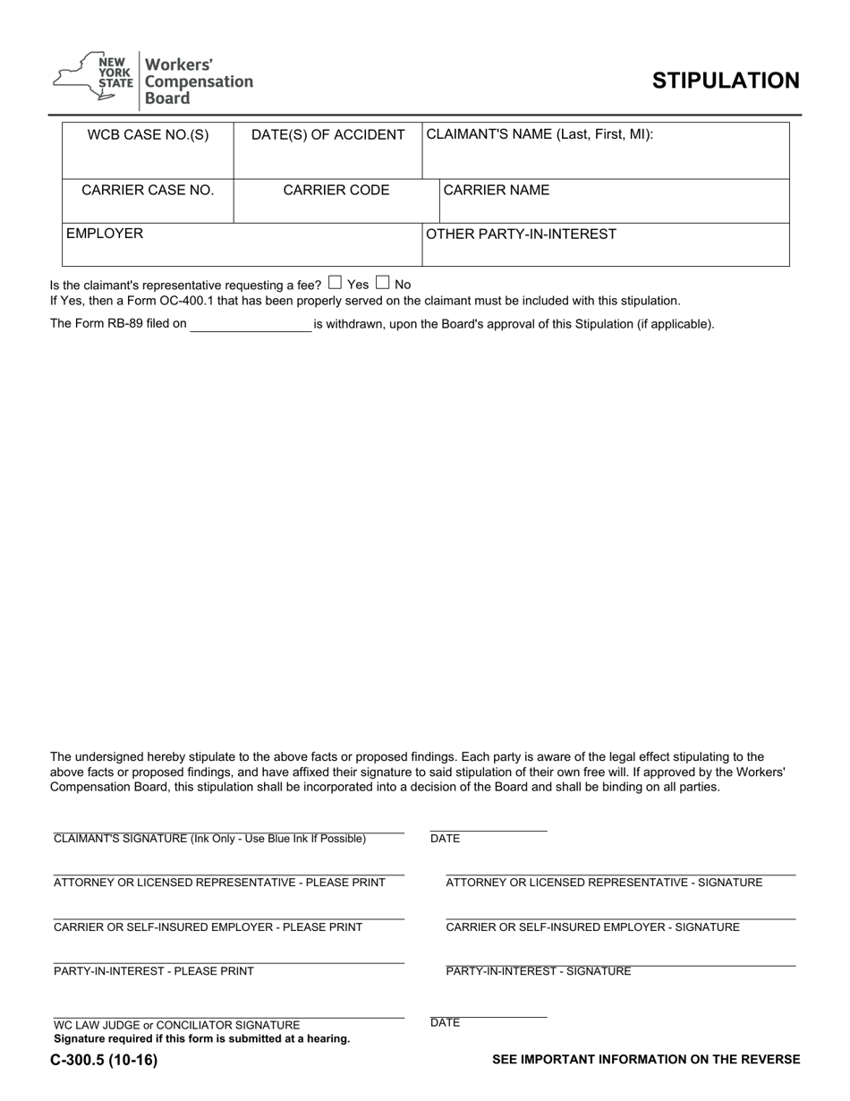 Form C-300.5 Stipulation - New York, Page 1