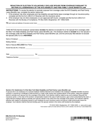 Form DB-212.5 Notice of Election to Voluntarily Exclude Spouse From Coverage Pursuant to Section 212, Subdivision 5 of the NYS Disability and Paid Family Leave Benefits Law - New York, Page 2