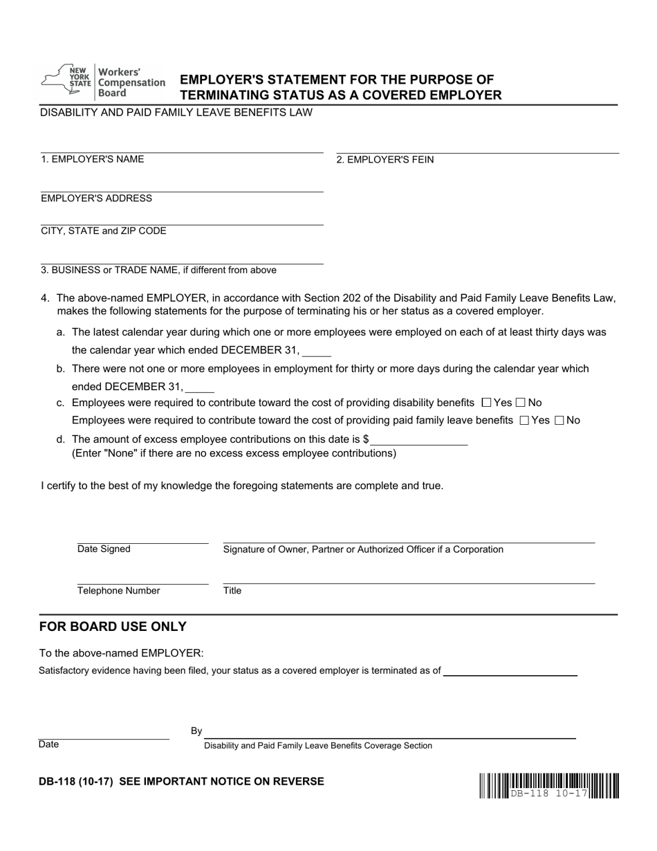 Db018 Form.pdf Form DB-118 - Fill Out, Sign Online and Download Fillable PDF, New York ...