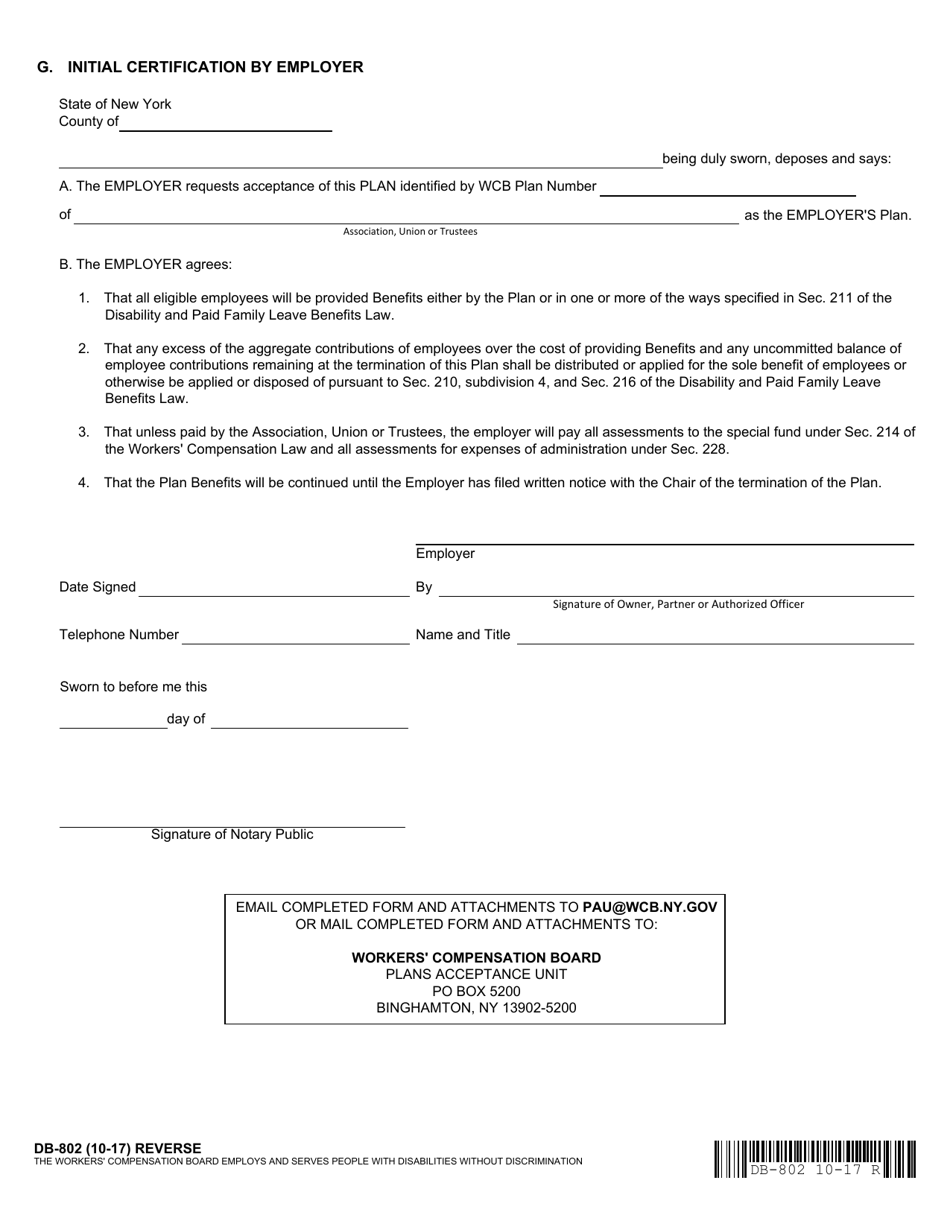 Form DB-802 Application to Have Association, Union or Trustees Plan Accepted / Terminated as Employers Plan - New York, Page 2