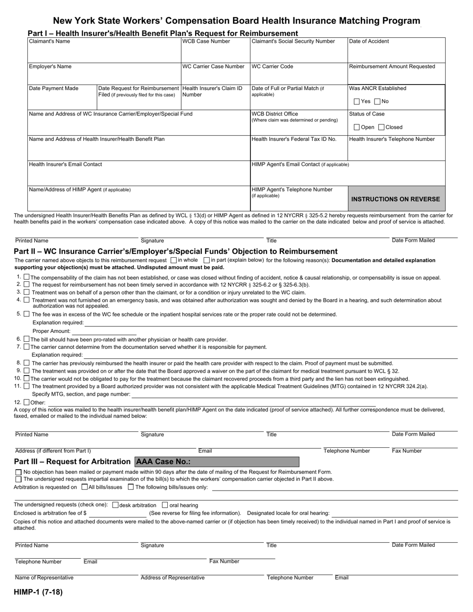 Form HIMP-1 New York State Workers Compensation Board Health Insurance Matching Program - New York, Page 1