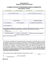 Form IME-5 &quot;Claimant's Notice of Independent Medical Examination&quot; - New York