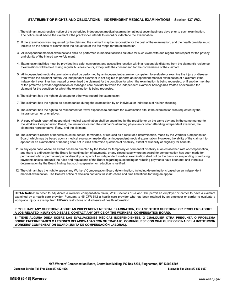 Form IME-5 Claimants Notice of Independent Medical Examination - New York, Page 2